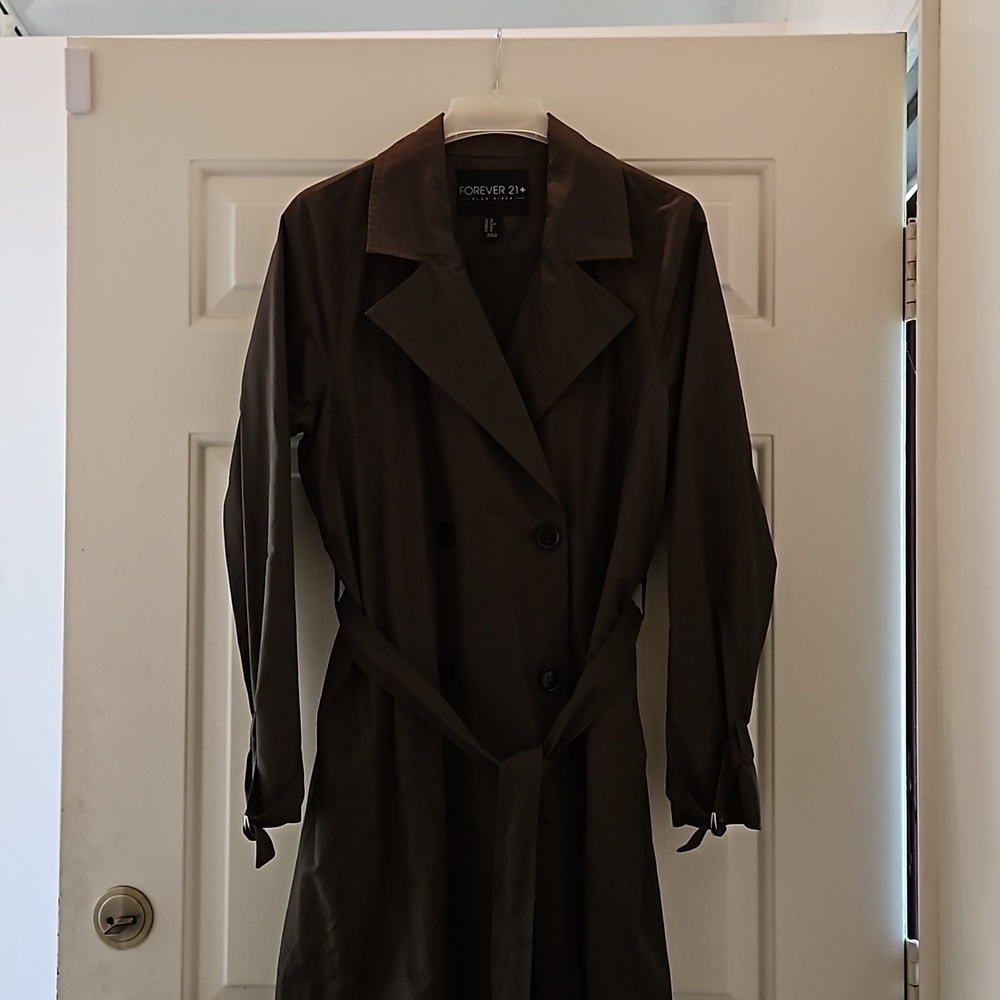 Forever 21+ Belted Trench Coat Sz OX Dark Olive Green  Pre-owned